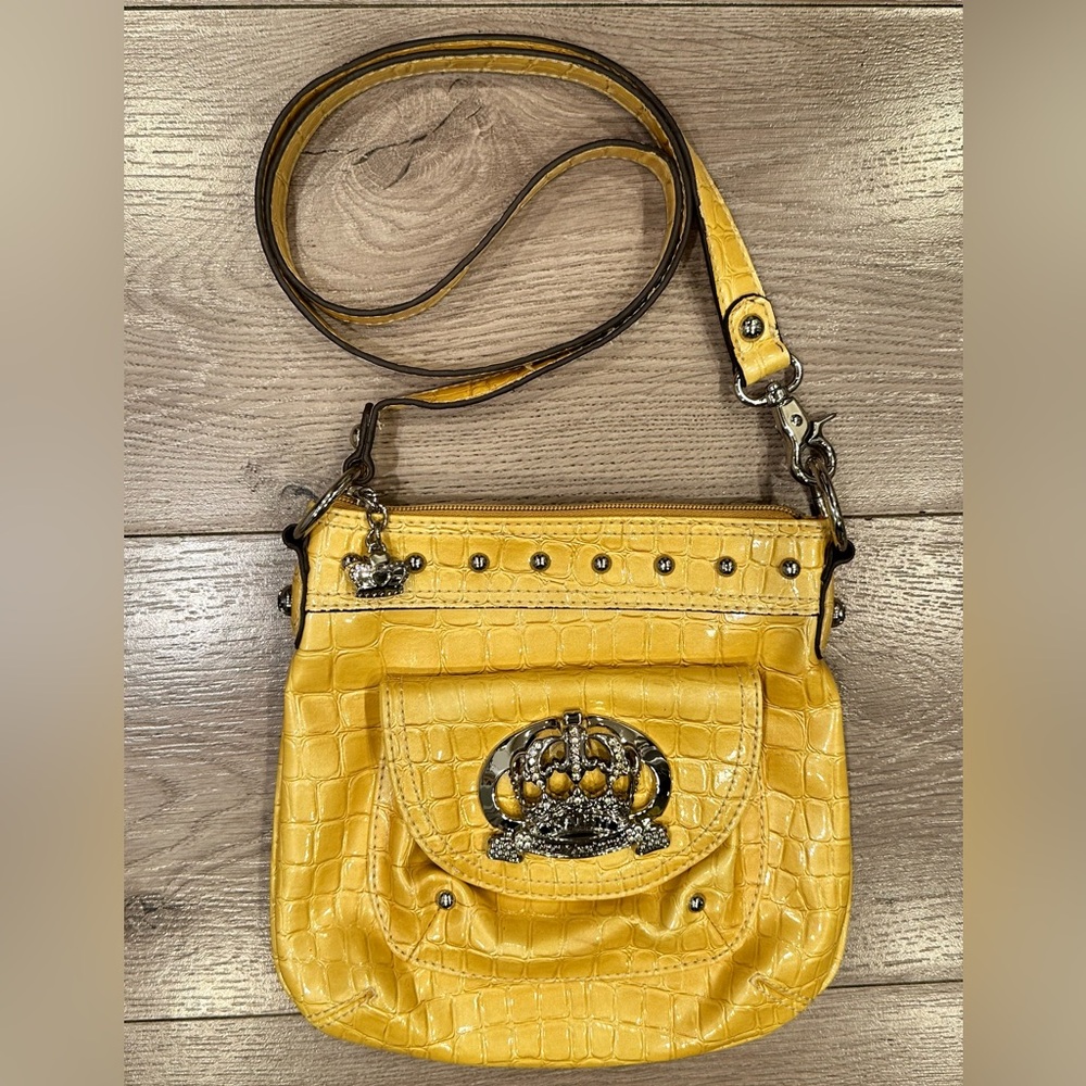 Kathy Van Zeeland Y2K Yellow Croc-Embossed Crossbody Bag